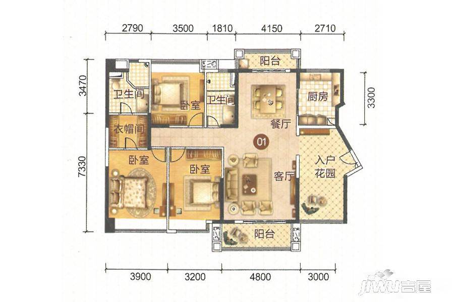 二力城
                                                            3房2厅2卫
