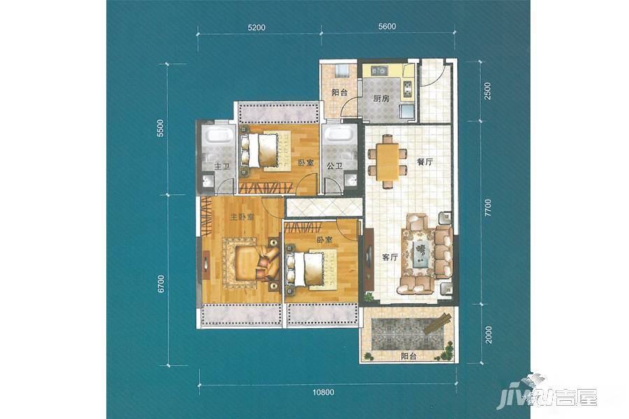 长盈翰林苑商铺3室2厅2卫125㎡户型图