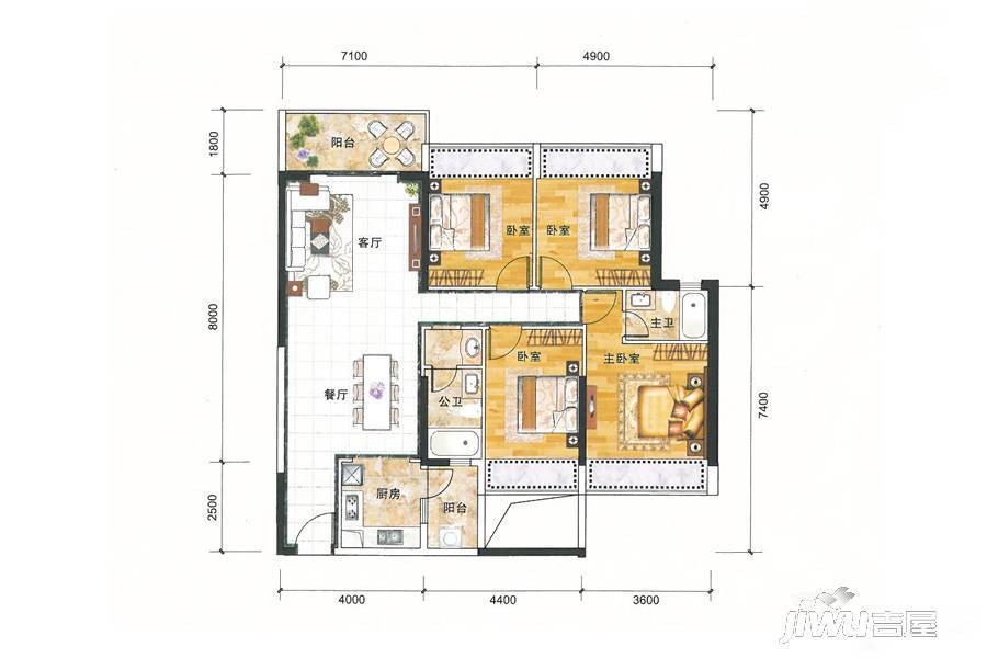 长盈翰林苑商铺4室2厅2卫134㎡户型图