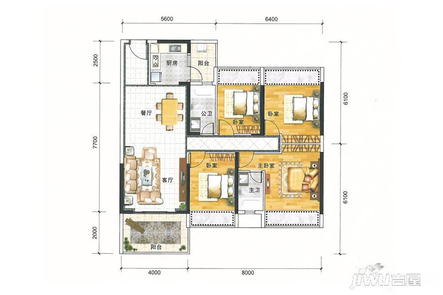 长盈翰林苑商铺4室2厅2卫135㎡户型图