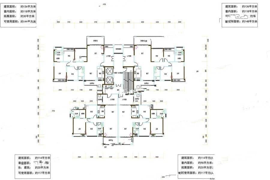 御景华府4室2厅2卫136㎡户型图