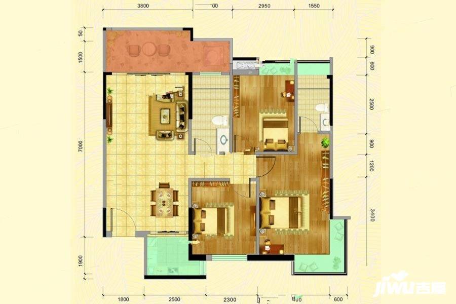 名城世家3室2厅2卫94.3㎡户型图