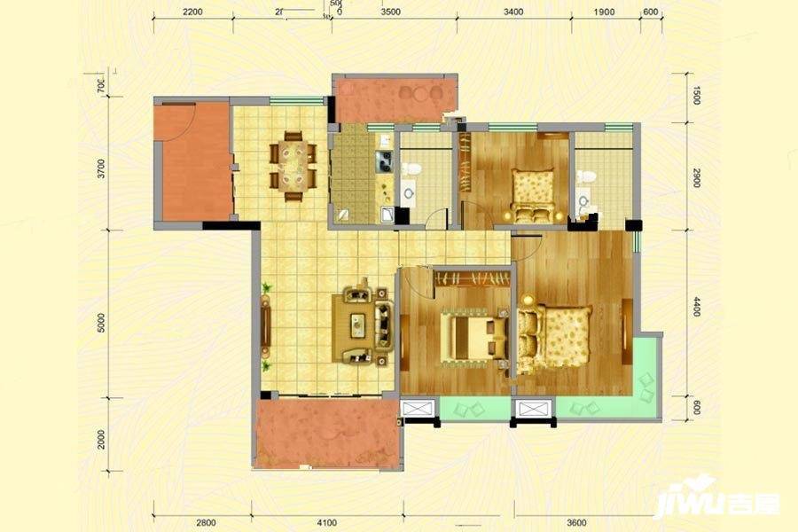 名城世家3室2厅2卫117㎡户型图