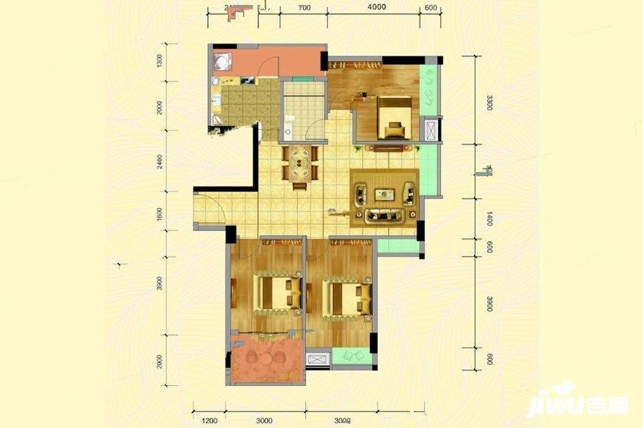 名城世家3室2厅1卫99.4㎡户型图