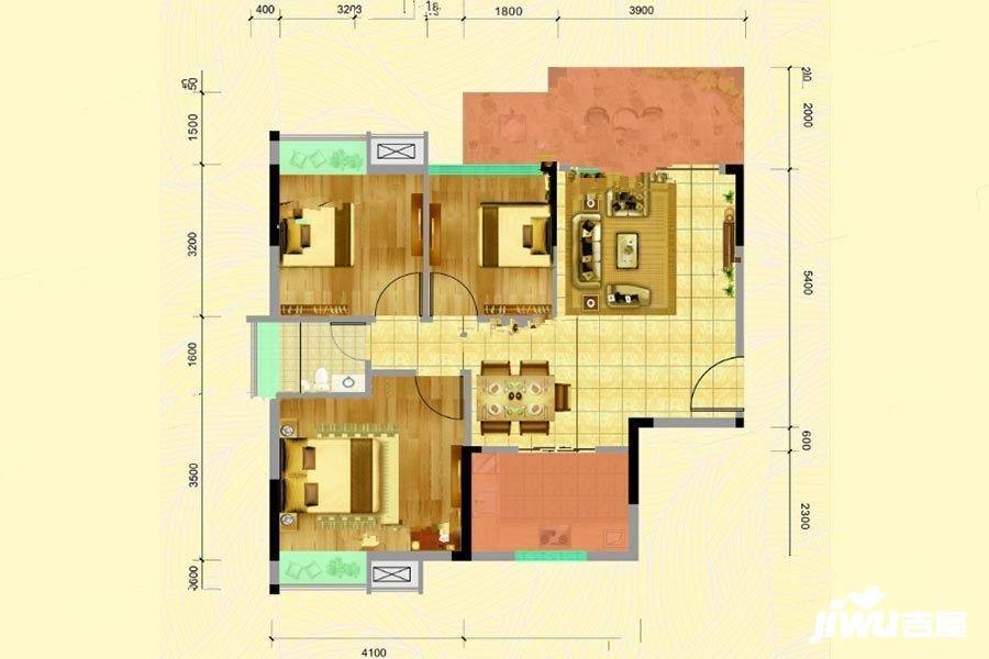 名城世家3室2厅1卫86.7㎡户型图