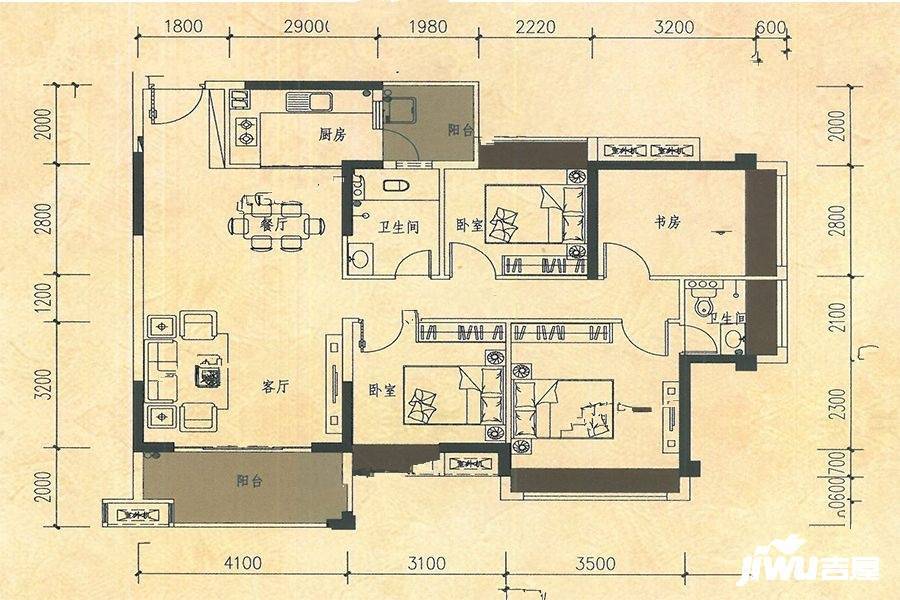 龙湾悦府4室2厅2卫125.3㎡户型图