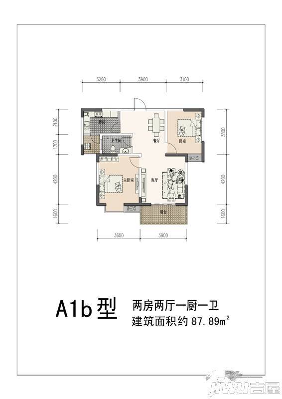 新城文昌花园2室2厅1卫87.9㎡户型图