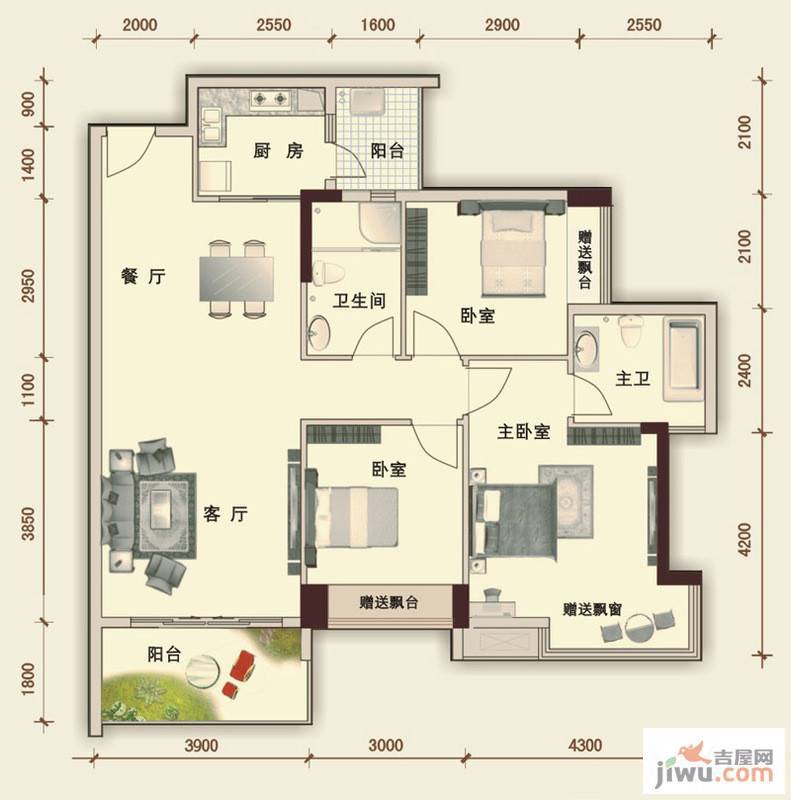 水岸香洲3室2厅2卫111㎡户型图