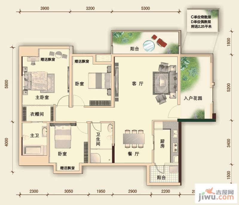 水岸香洲3室2厅2卫135㎡户型图