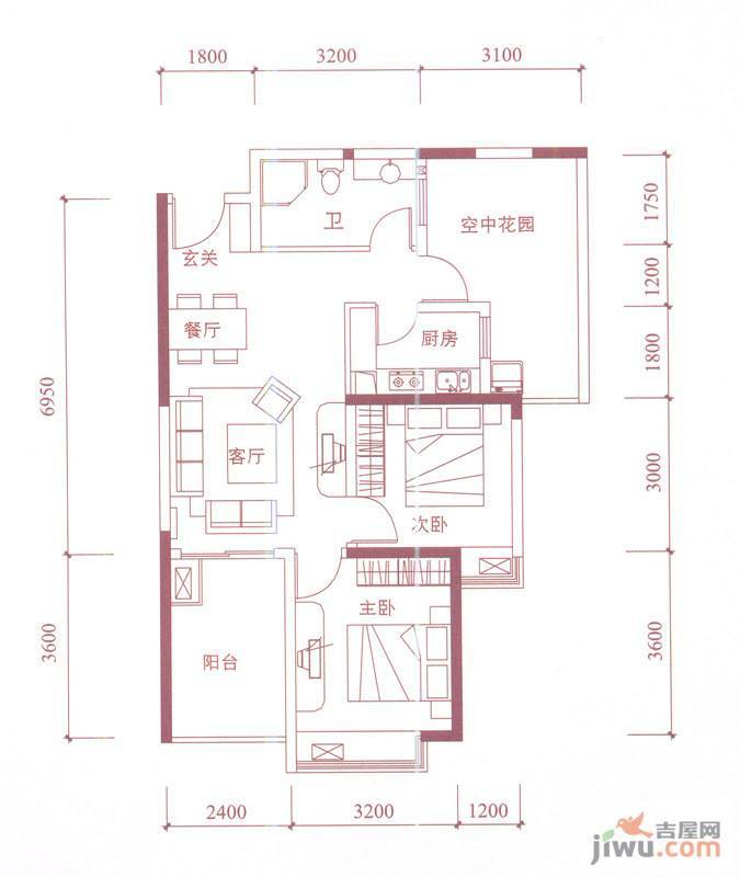 双城世纪2室2厅1卫81.2㎡户型图