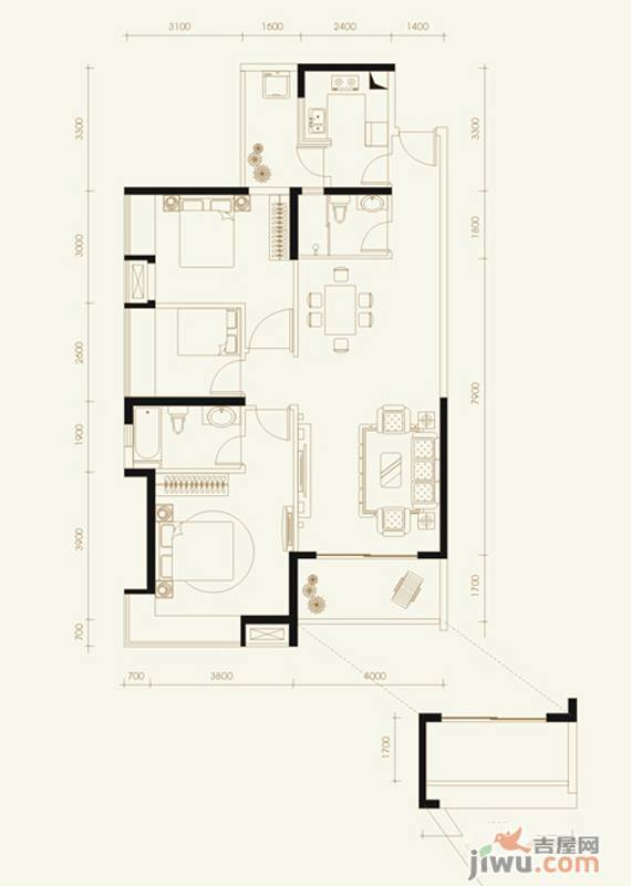 鸿威金都雅苑3室2厅2卫120.8㎡户型图