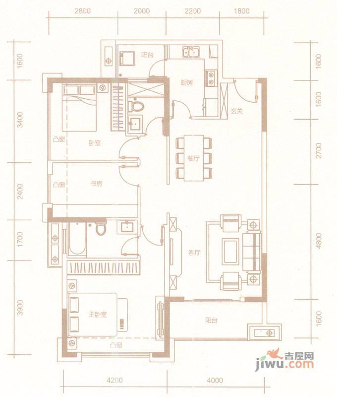 惠东国际新城3室2厅2卫112.6㎡户型图