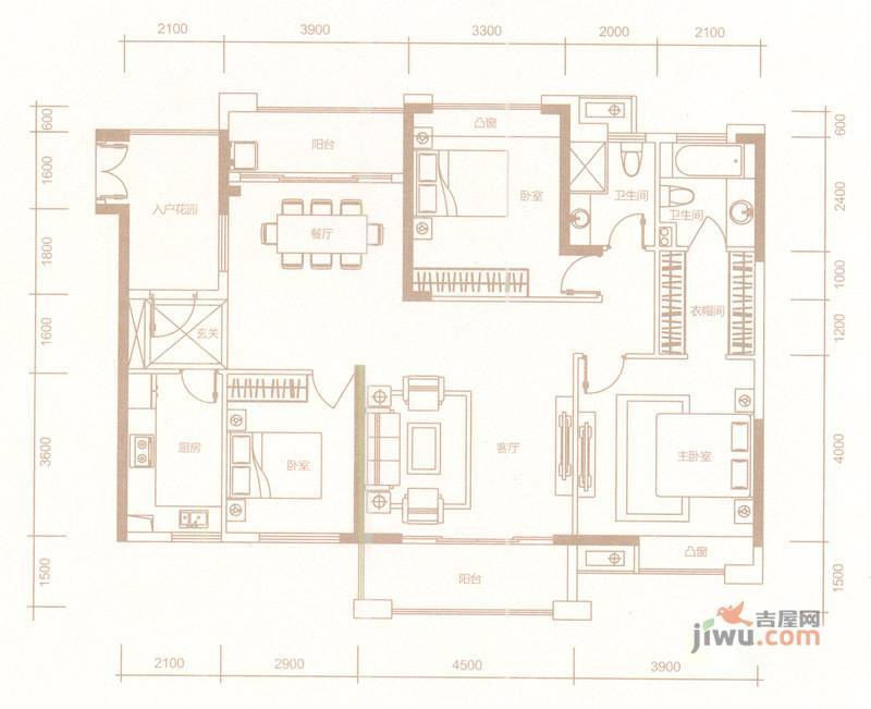 惠东国际新城3室2厅2卫143.1㎡户型图