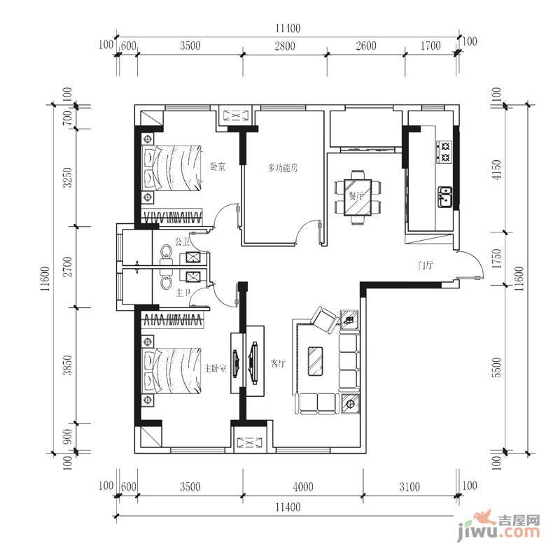 三和国际花园城3室2厅2卫122.1㎡户型图