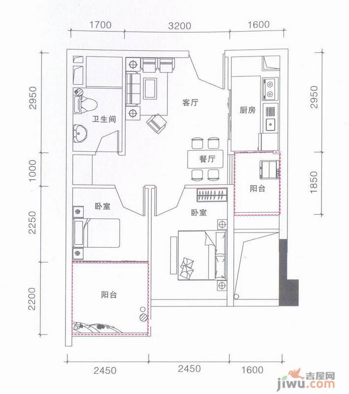 鹏达御西湖2室0厅1卫56㎡户型图