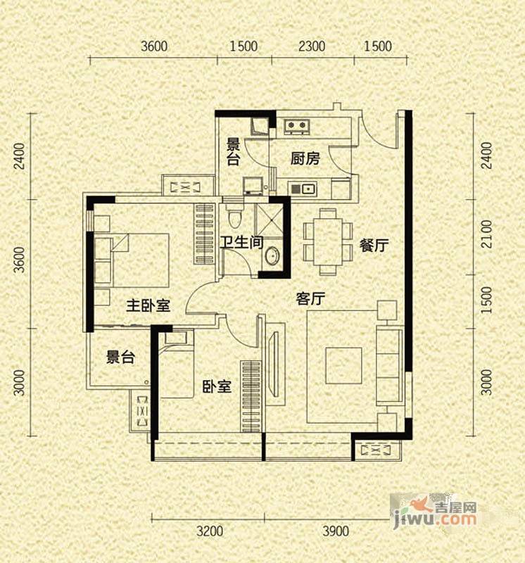 鸿威金都雅苑2室2厅1卫78.4㎡户型图