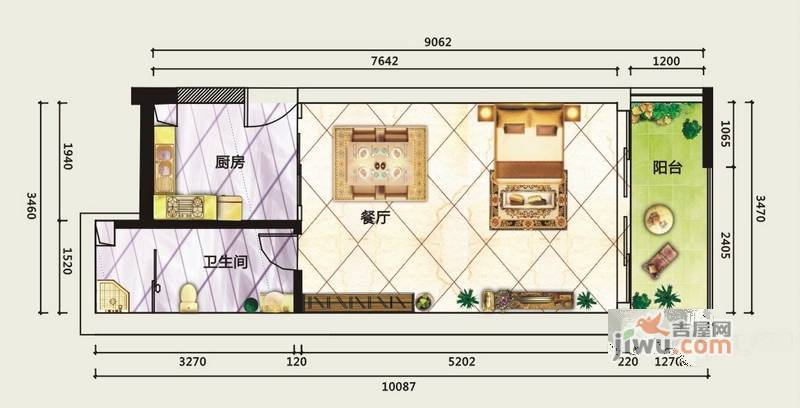 德明合立方1室1厅1卫46.5㎡户型图