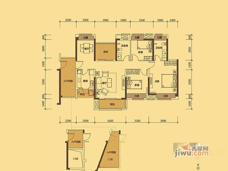 中信凯旋城3室2厅2卫125㎡户型图