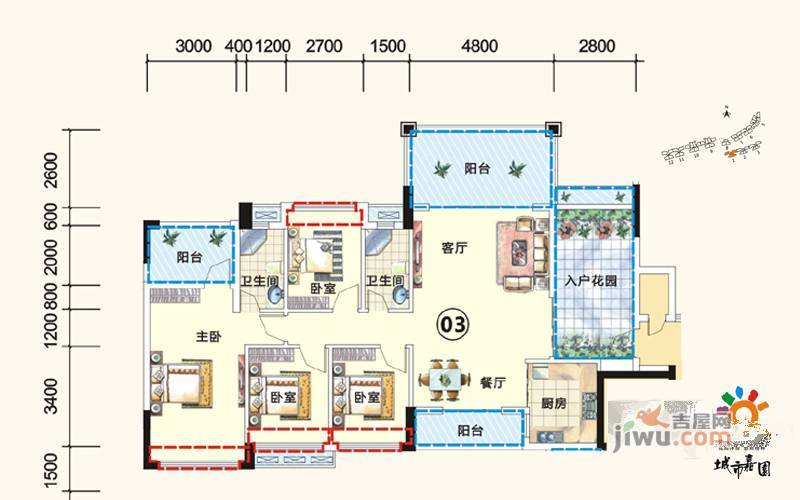 城市嘉园4室2厅2卫132.1㎡户型图