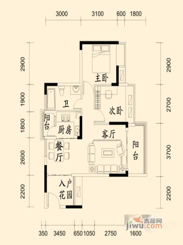 鼎浩城2室2厅1卫70㎡户型图