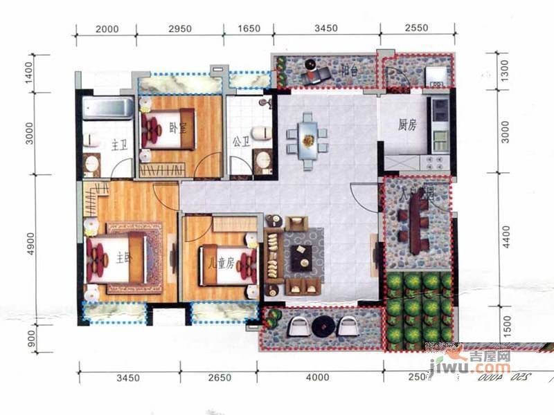 大欣城世纪花园3室2厅2卫115㎡户型图