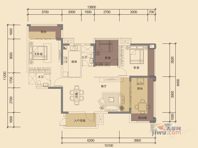 华泓·四季花城2室2厅1卫99.3㎡户型图