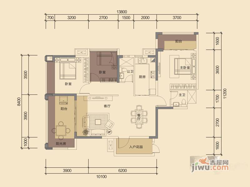 华泓·四季花城2室2厅1卫98.1㎡户型图