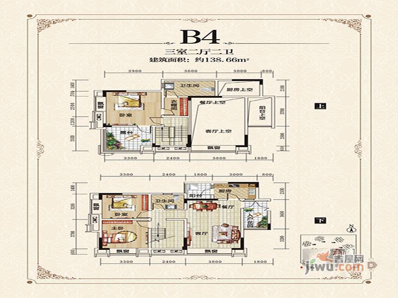 浩誉·江语城3室2厅2卫179.8㎡户型图