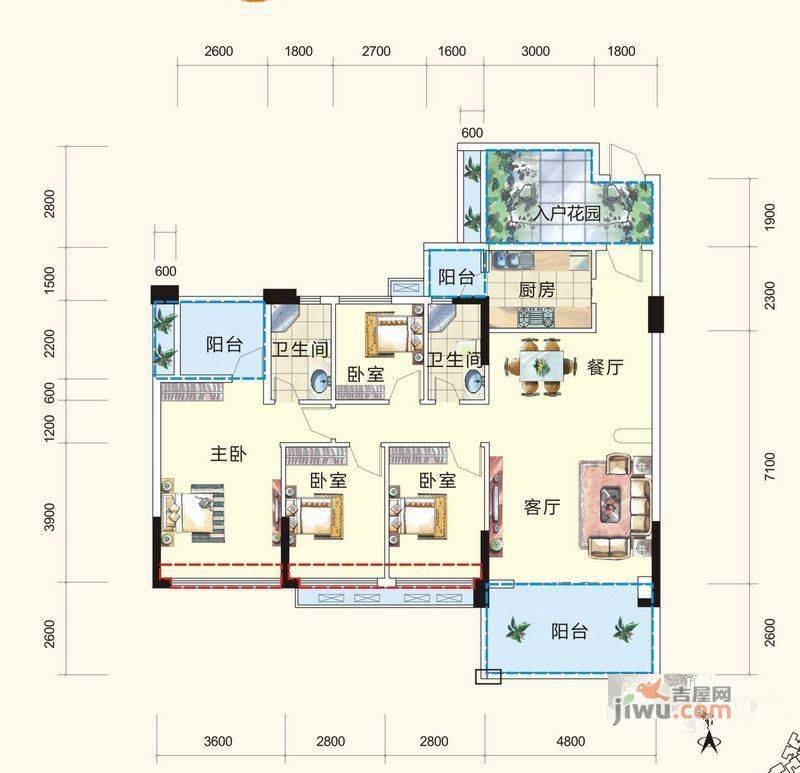 城市嘉园4室2厅2卫143㎡户型图