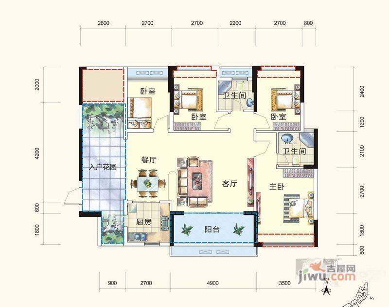 城市嘉园4室2厅2卫126.5㎡户型图