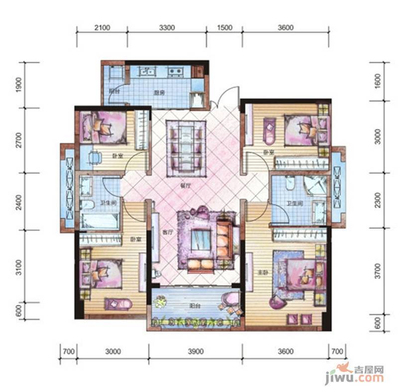 山湖海上城3室2厅2卫117㎡户型图