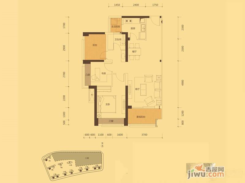 中信凯旋城3室2厅2卫88㎡户型图