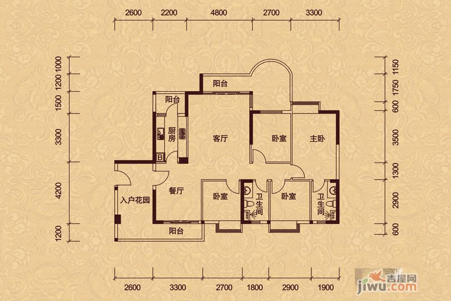 御景豪庭凯旋郡4室2厅2卫143.5㎡户型图