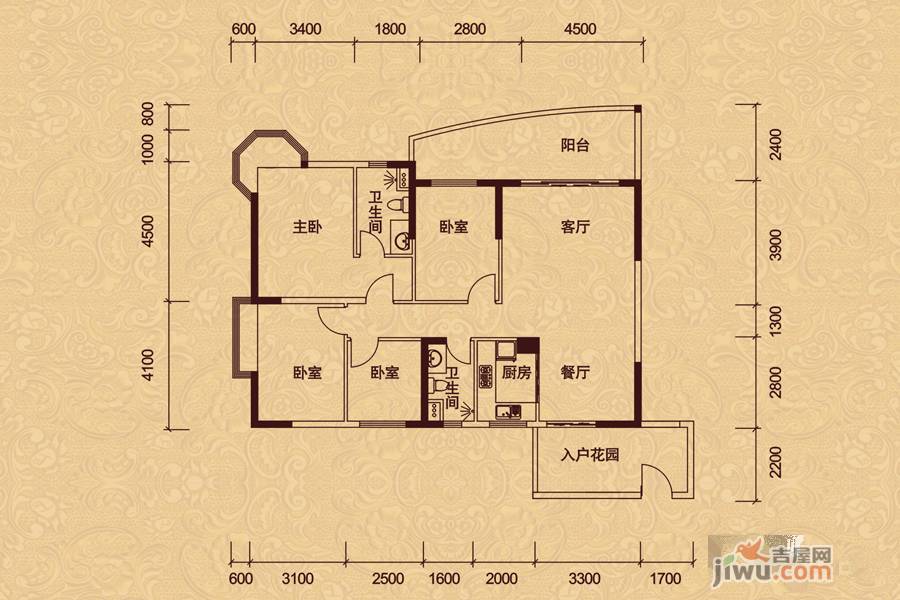 御景豪庭凯旋郡4室2厅2卫136.6㎡户型图