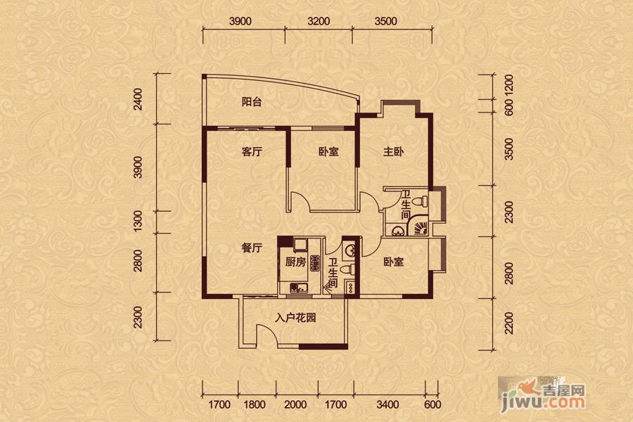 御景豪庭凯旋郡3室2厅2卫116.9㎡户型图