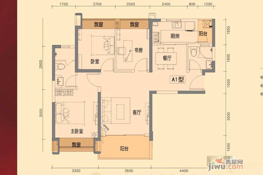 合生时代城3室2厅2卫88㎡户型图