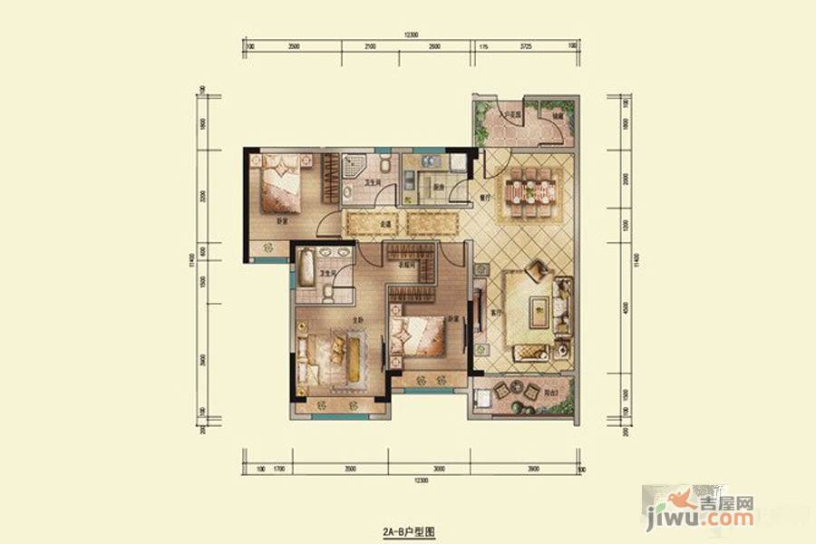 深业喜悦城3室2厅2卫115㎡户型图