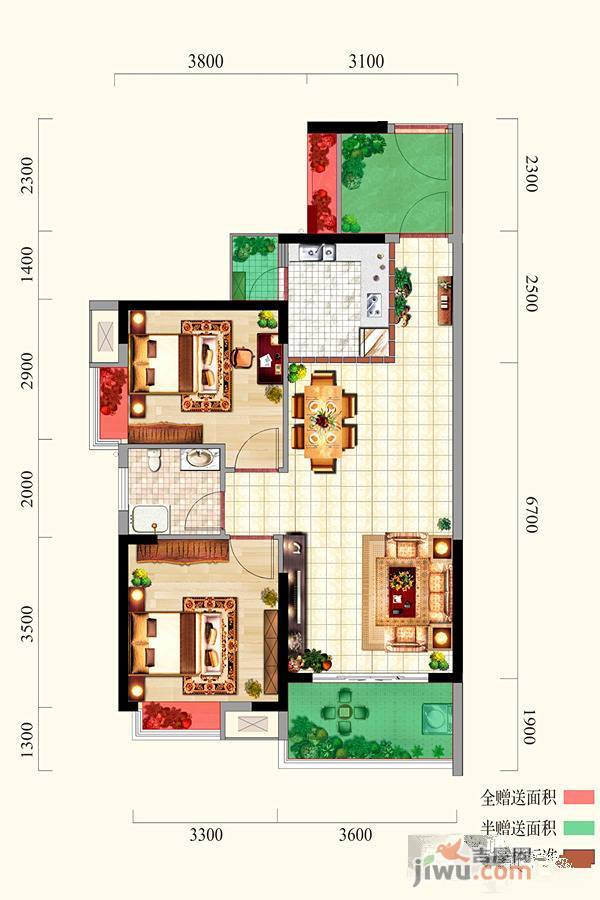 金宝东鑫广场2室2厅1卫87.6㎡户型图