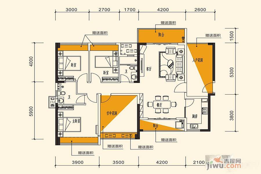 水岸香洲3室2厅2卫131.4㎡户型图