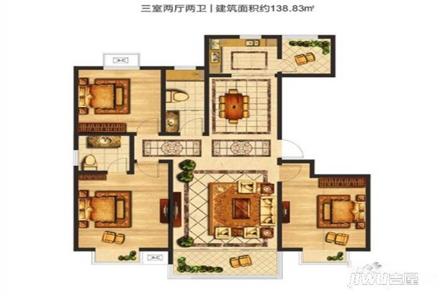 奥伦达部落居易世界观3室2厅2卫138.8㎡户型图