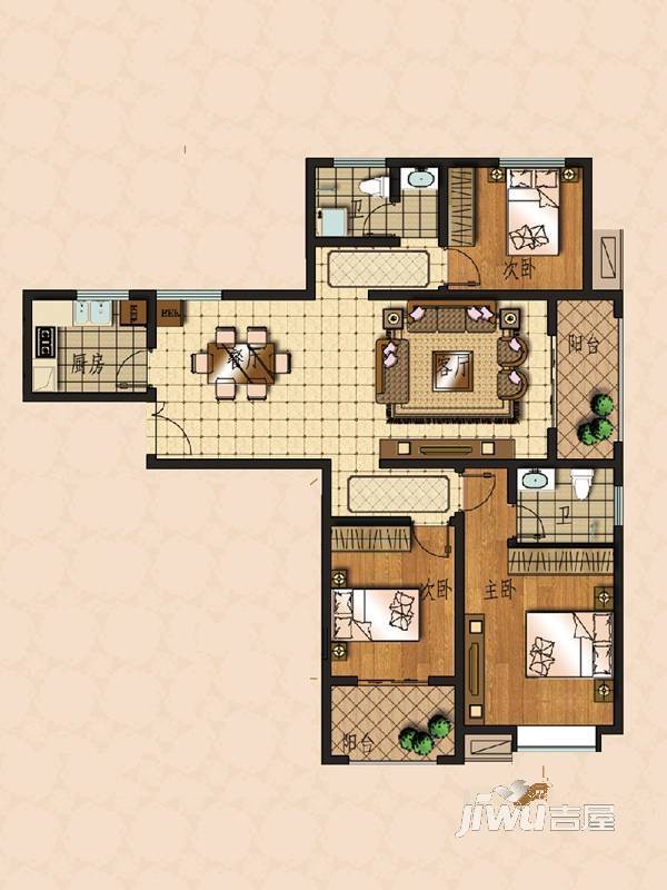 建海绿荫半岛3室2厅2卫130.4㎡户型图