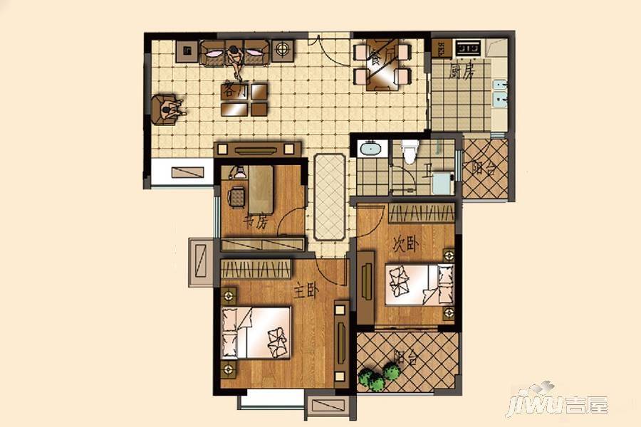 建海绿荫半岛3室2厅1卫105.5㎡户型图