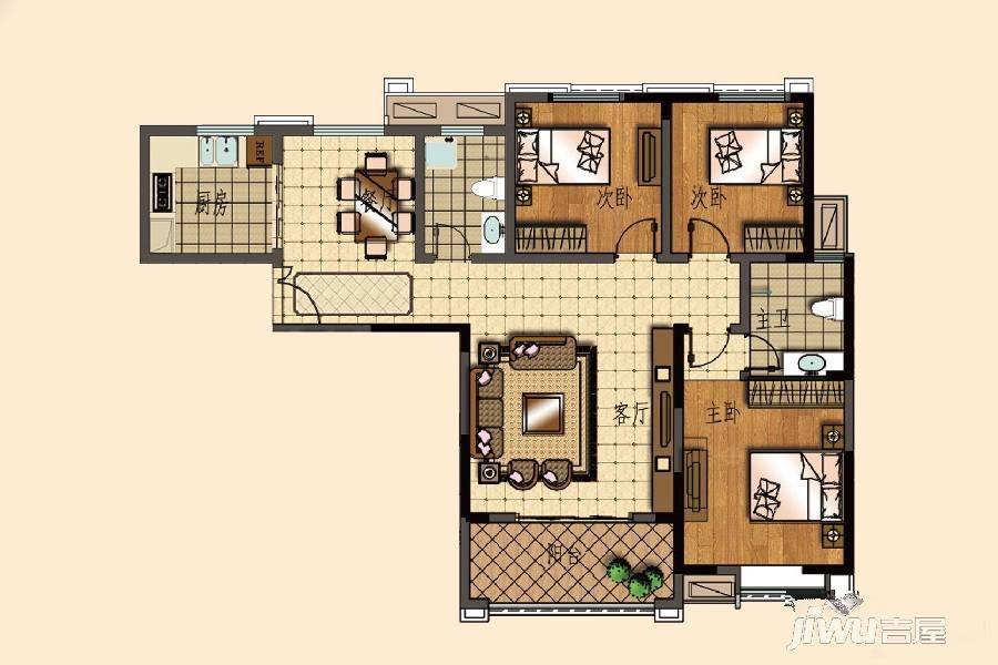 建海绿荫半岛3室2厅2卫129.2㎡户型图