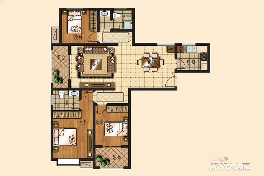 建海绿荫半岛3室2厅2卫130.1㎡户型图