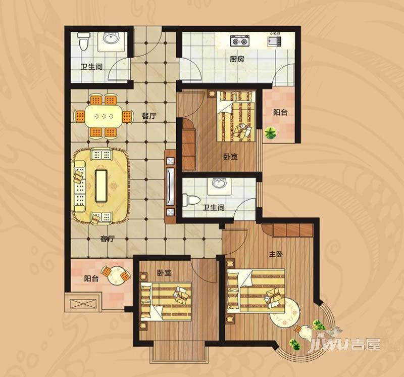 隆兴郡临天下3室2厅2卫106.7㎡户型图