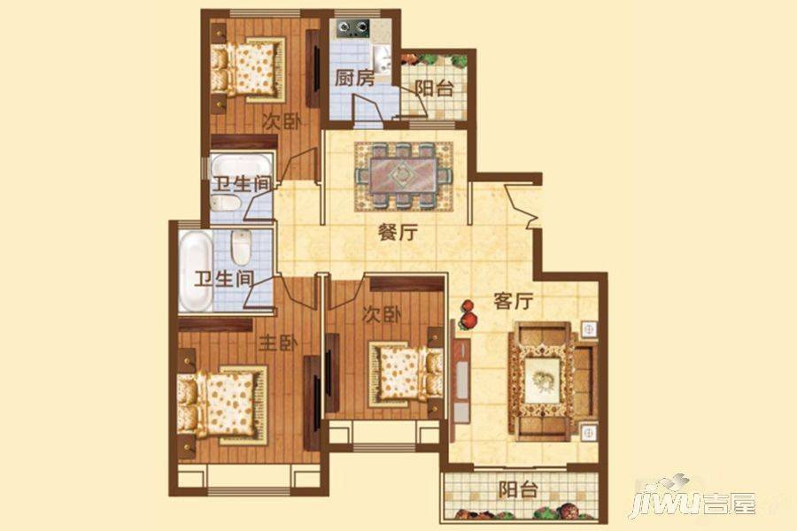 大溪地3室2厅2卫128㎡户型图