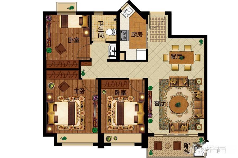 碧桂园龙城3室2厅1卫103㎡户型图