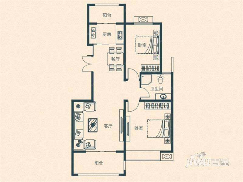 中森林语美墅2室2厅1卫93.9㎡户型图