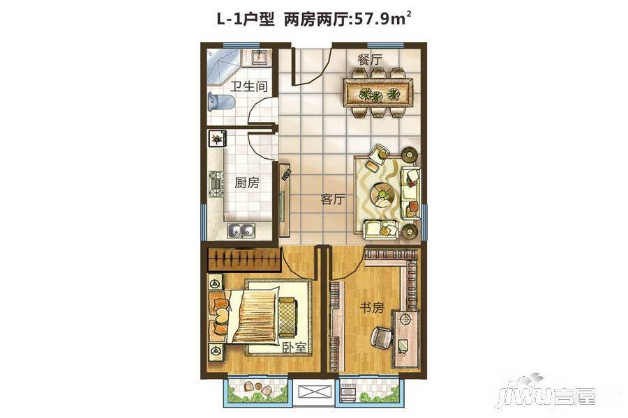 元正碧桂苑2室2厅1卫57.9㎡户型图