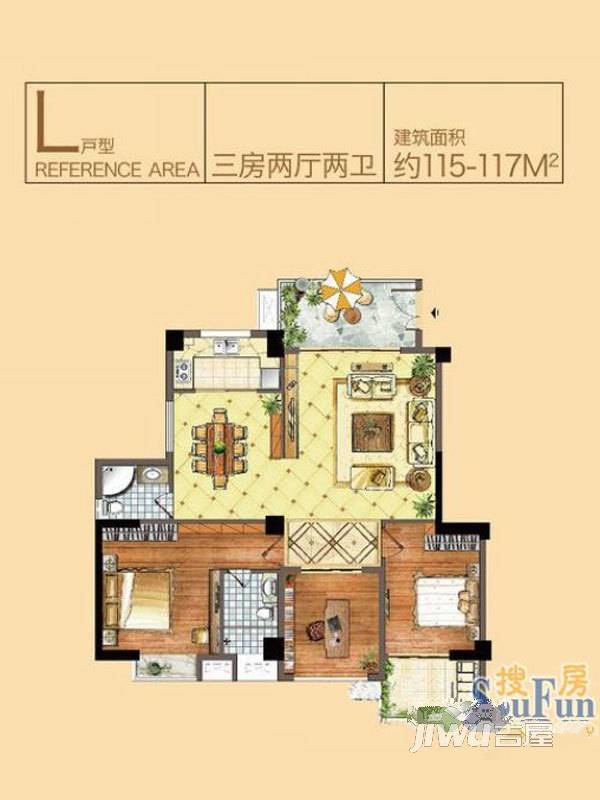 兰溪湾3室2厅2卫115㎡户型图